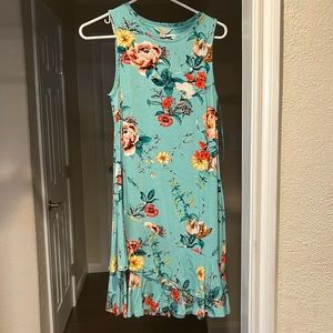Beautiful flower cyan dress